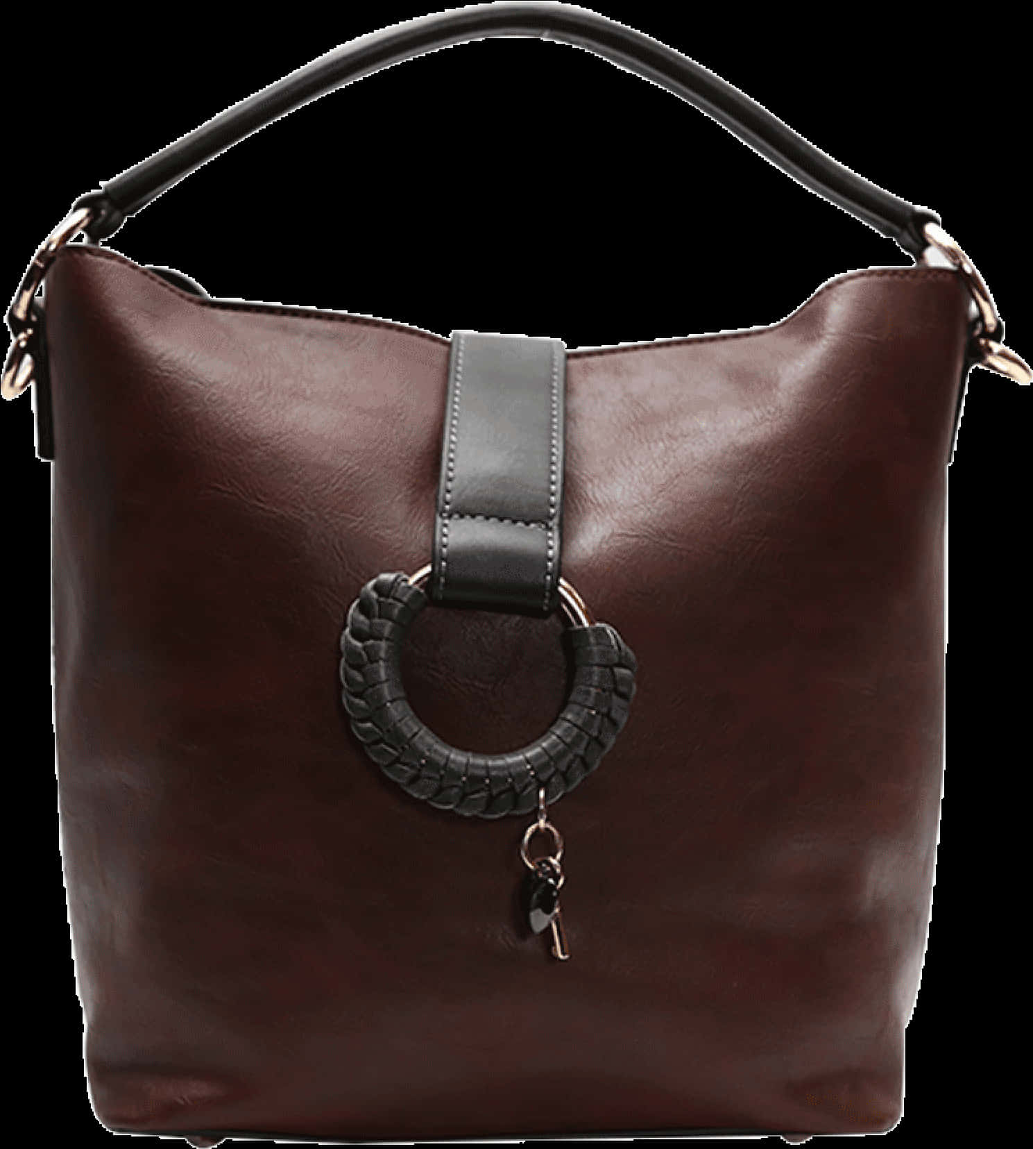 Elegant Brown Leather Handbagwith Unique Handle