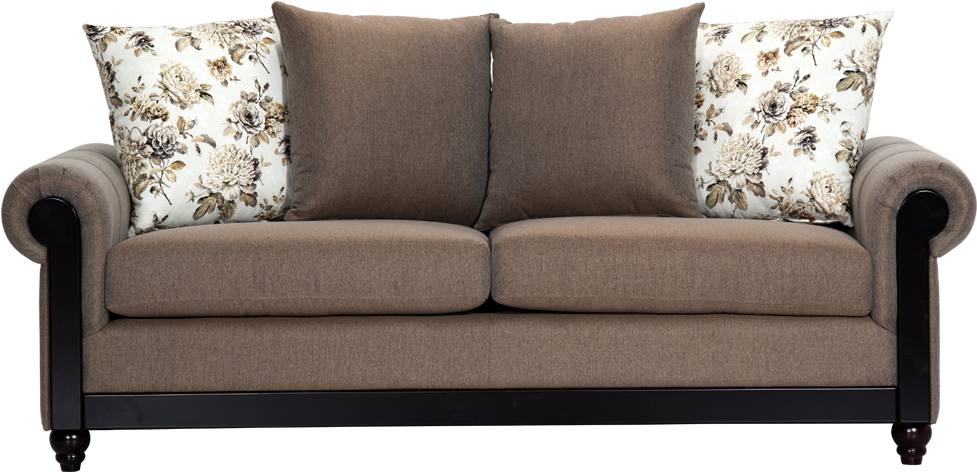 Elegant Brown Sofawith Floral Pillows