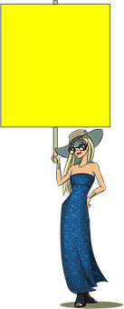 Elegant Cartoon Woman Holding Sign