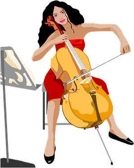 Elegant Cellist Performance PNG with transparent background