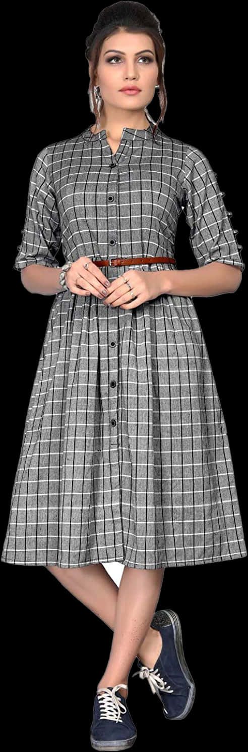 Elegant Checkered Dress Model