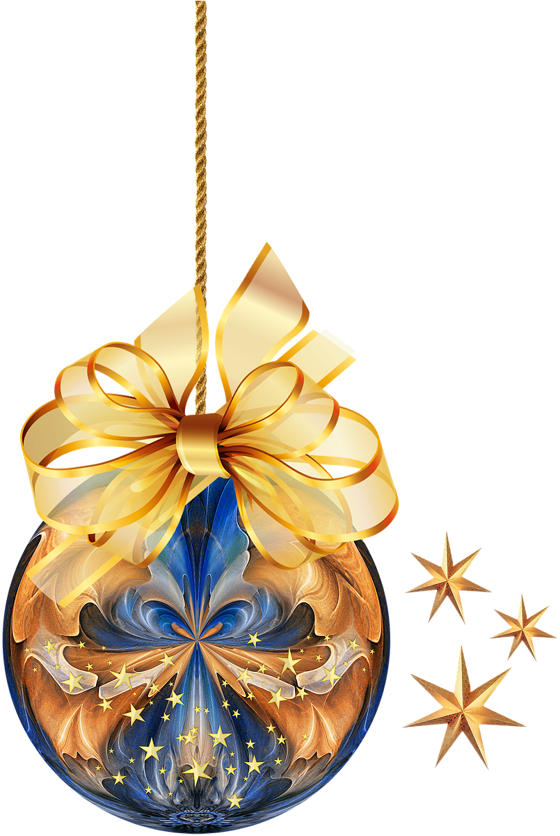 Elegant Christmas Ballwith Golden Ribbonand Stars.png