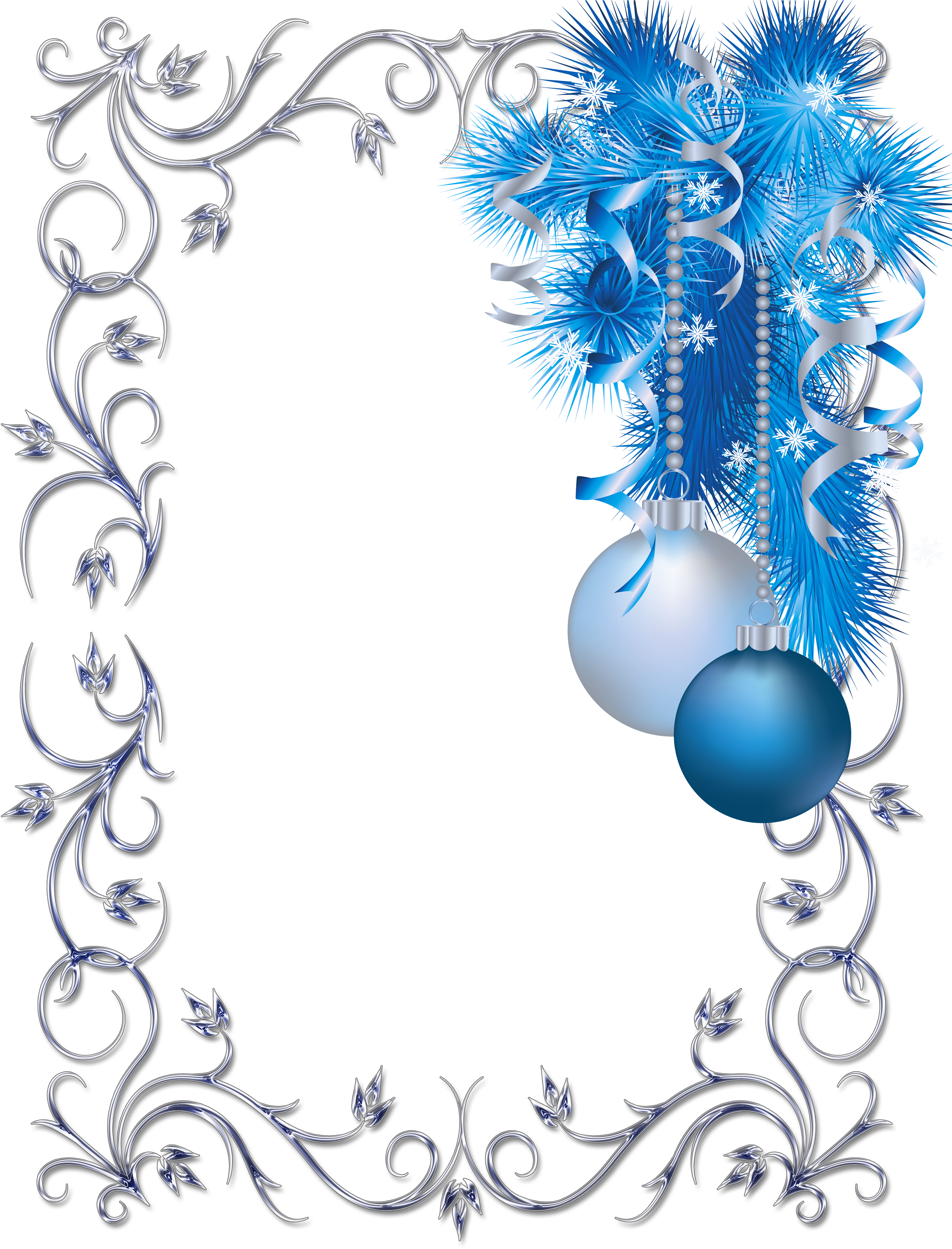 Elegant Christmas Framewith Blue Ornaments