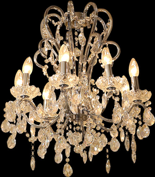 Elegant Crystal Chandelier Illuminated PNG with transparent background