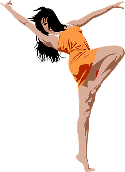 Elegant Dancer Orange Dress PNG with transparent background