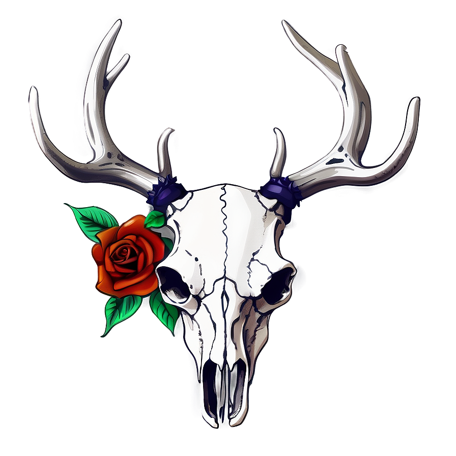 Elegant Deer Skull With Roses Png Ptj5