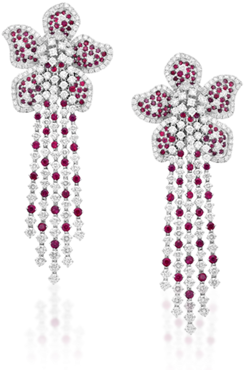 Elegant Diamond Ruby Flower Earrings