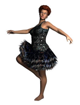 Elegant Digital Dancer Feathered Dress PNG image with a transparent background, free high-resolution download