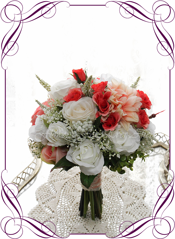 Silk Artificial Wedding Bouquet Ideas - White And Coral Bridesmaid Bouquets, HD Png Download PNG with transparent background