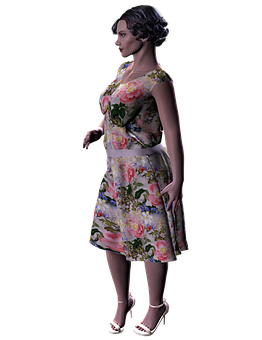 Elegant Floral Dress3 D Model