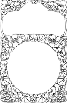 Elegant Floral Frame Blackand White PNG with transparent background