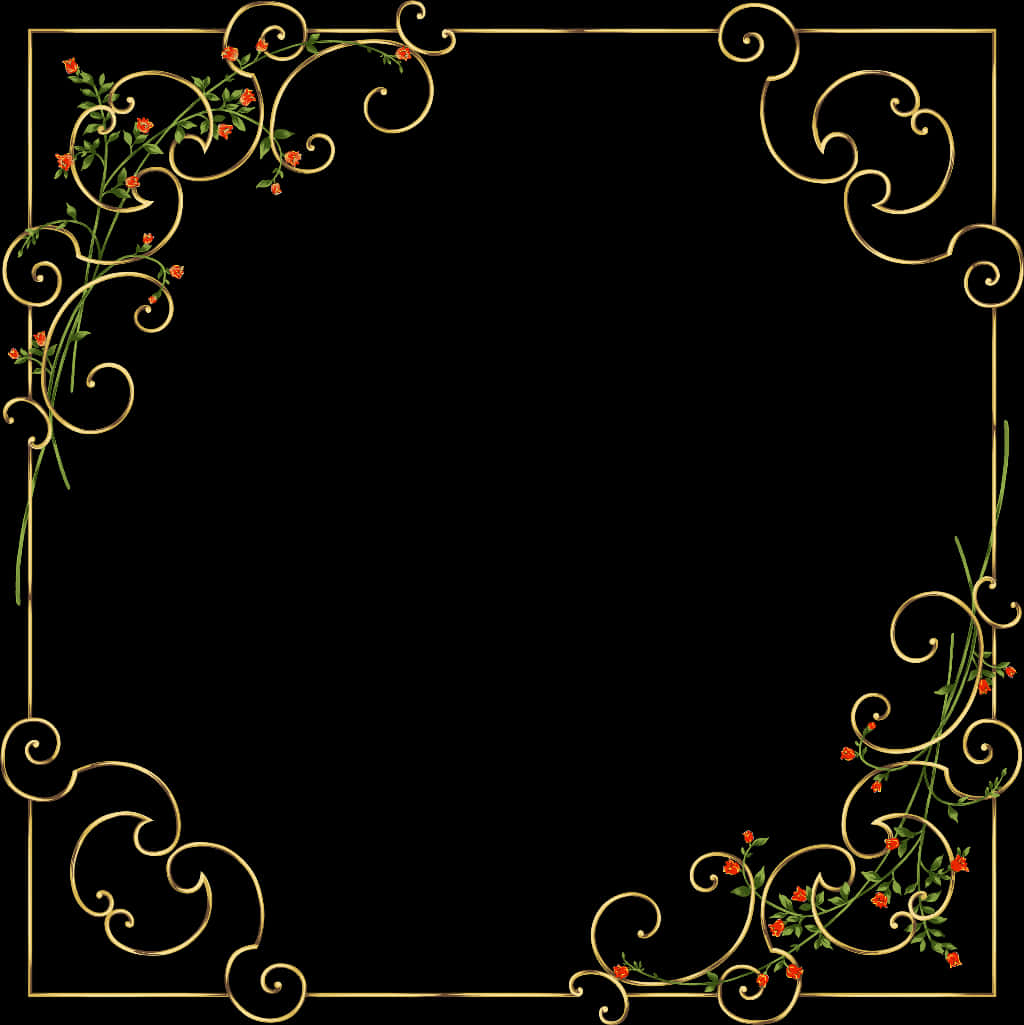 Elegant Floral Gold Border Design PNG image with a transparent background, free high-resolution download