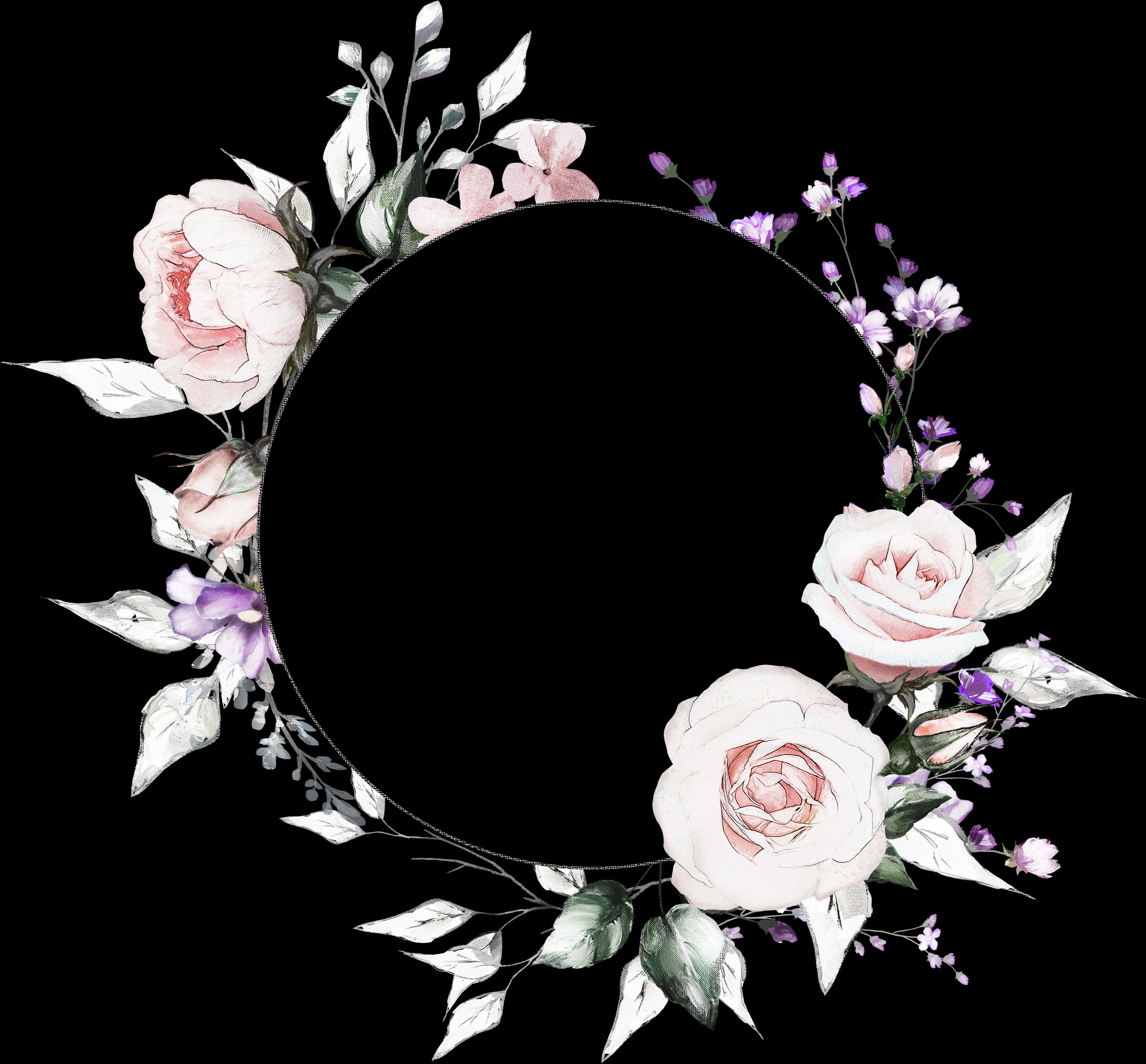 Elegant_ Floral_ Wreath_ Black_ Background