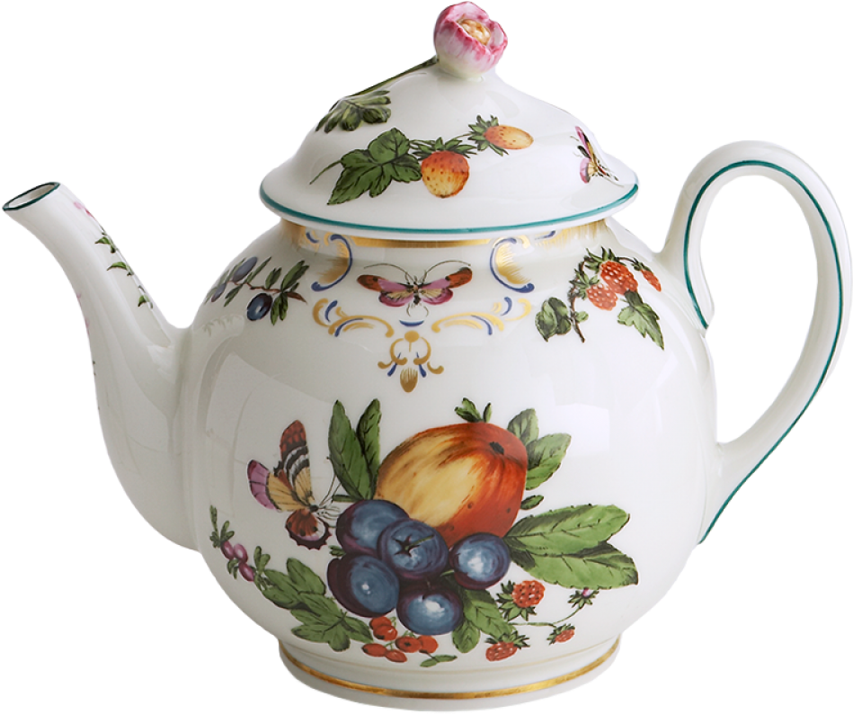 Elegant Fruitand Butterfly Teapot PNG image with a transparent background, free high-resolution download