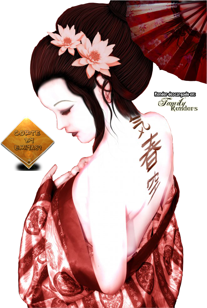 Elegant Geisha Artwork PNG with transparent background