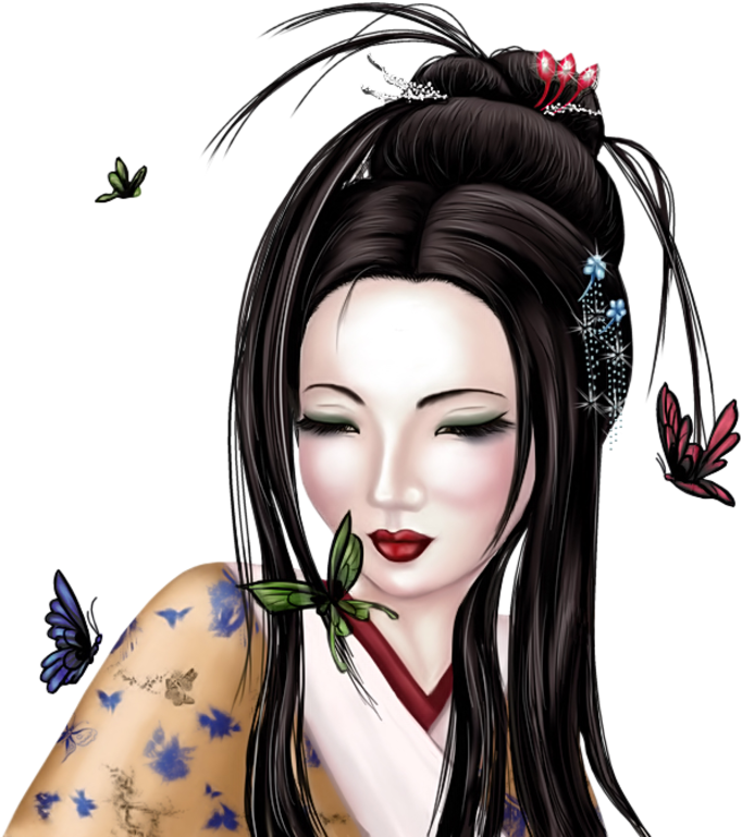 Elegant Geisha Artwork PNG with transparent background