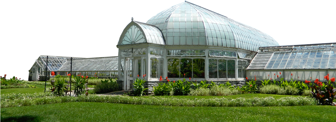 Elegant Glass Greenhouse Garden PNG with transparent background