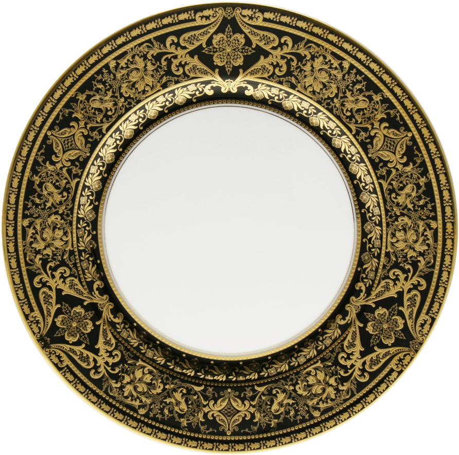 Elegant Gold Black Dinner Plate PNG image with a transparent background, free high-resolution download