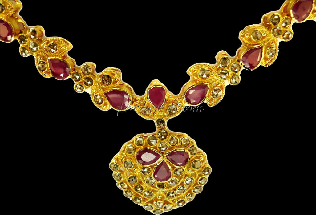 Elegant Gold Chainwith Ruby Pendant PNG with transparent background