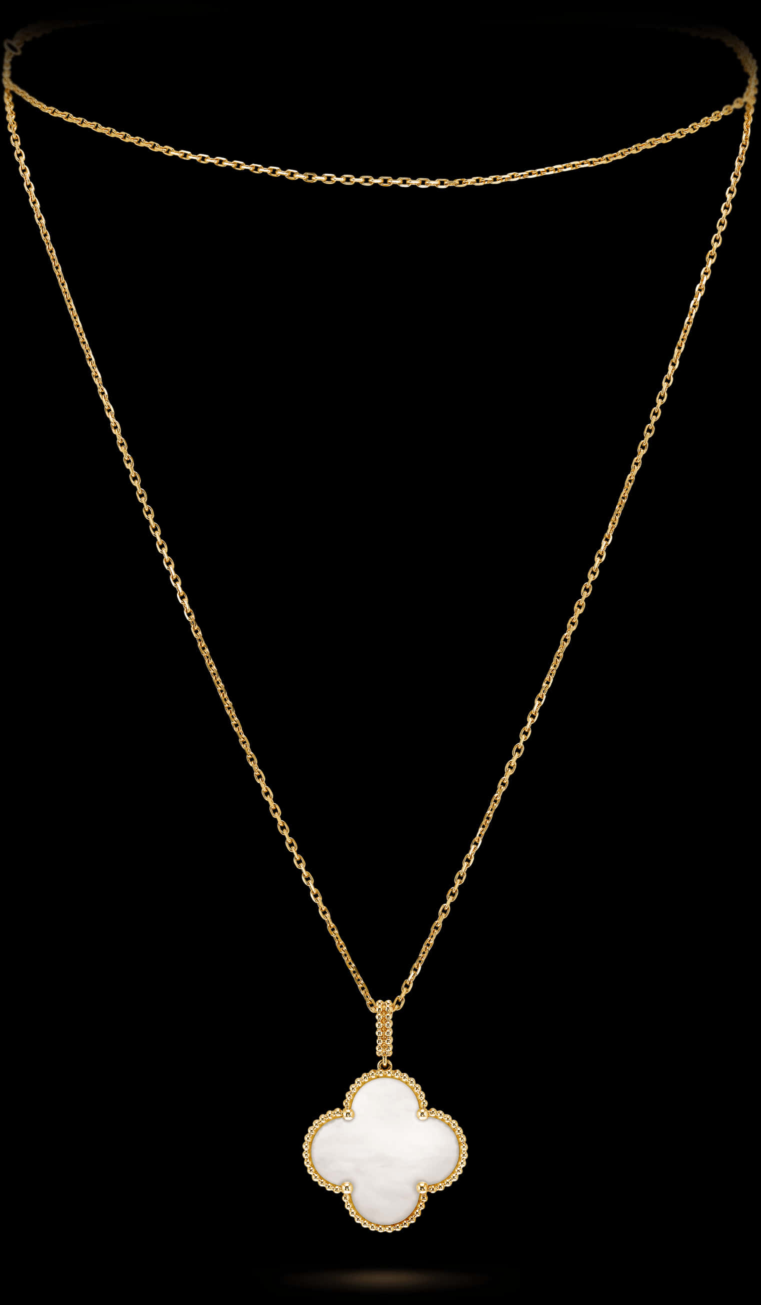 Elegant Gold Chainwith White Pendant PNG with transparent background