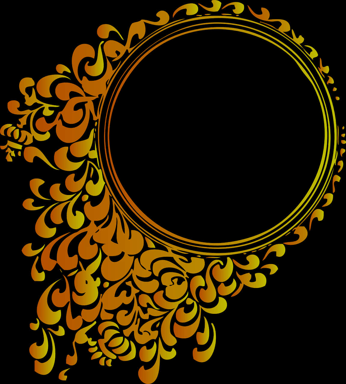 Elegant Gold Floral Circle Frame PNG image with a transparent background, free high-resolution download