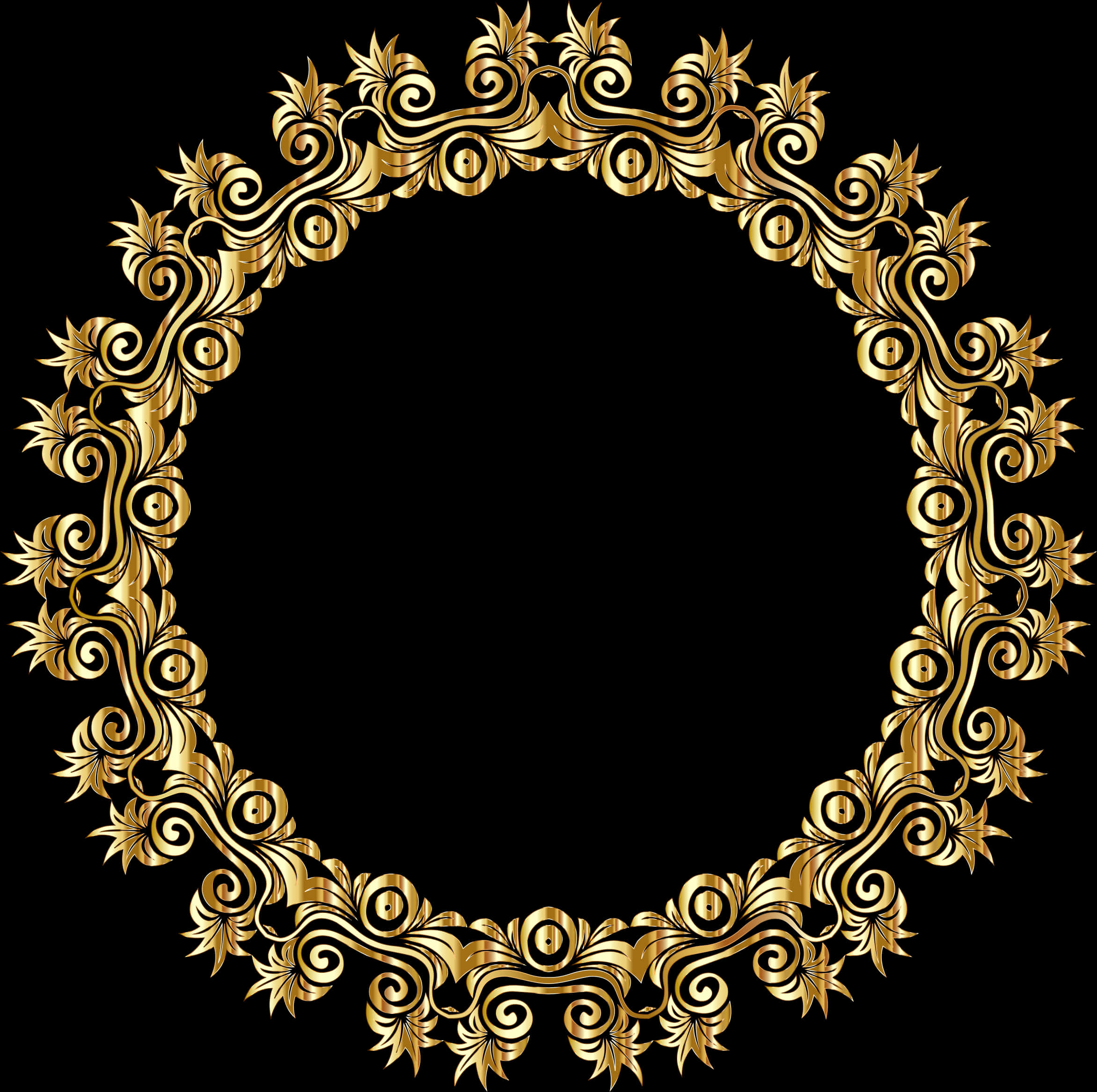 Elegant Gold Floral Circle Frame PNG image with a transparent background, free high-resolution download