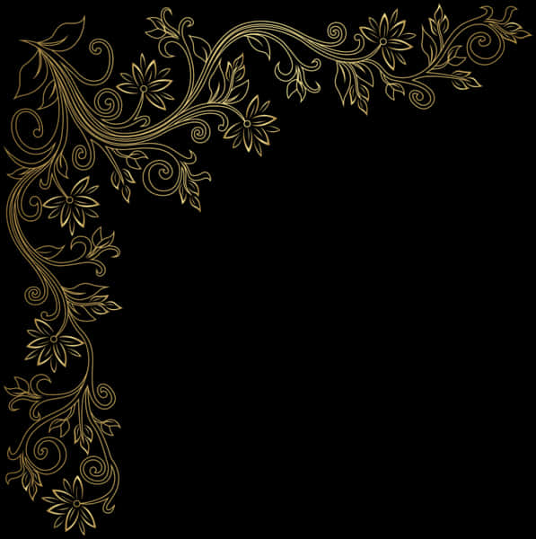 Elegant Gold Floral Corner Design PNG image with a transparent background, free high-resolution download
