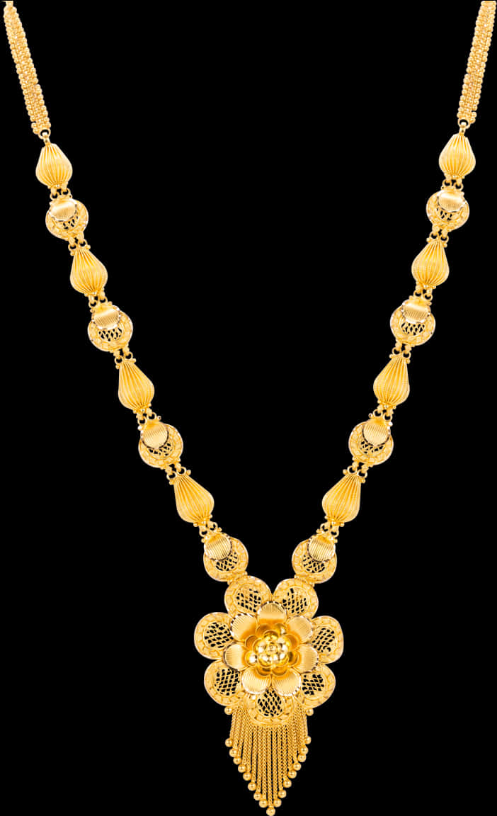 Elegant Gold Floral Pendant Necklace PNG with transparent background