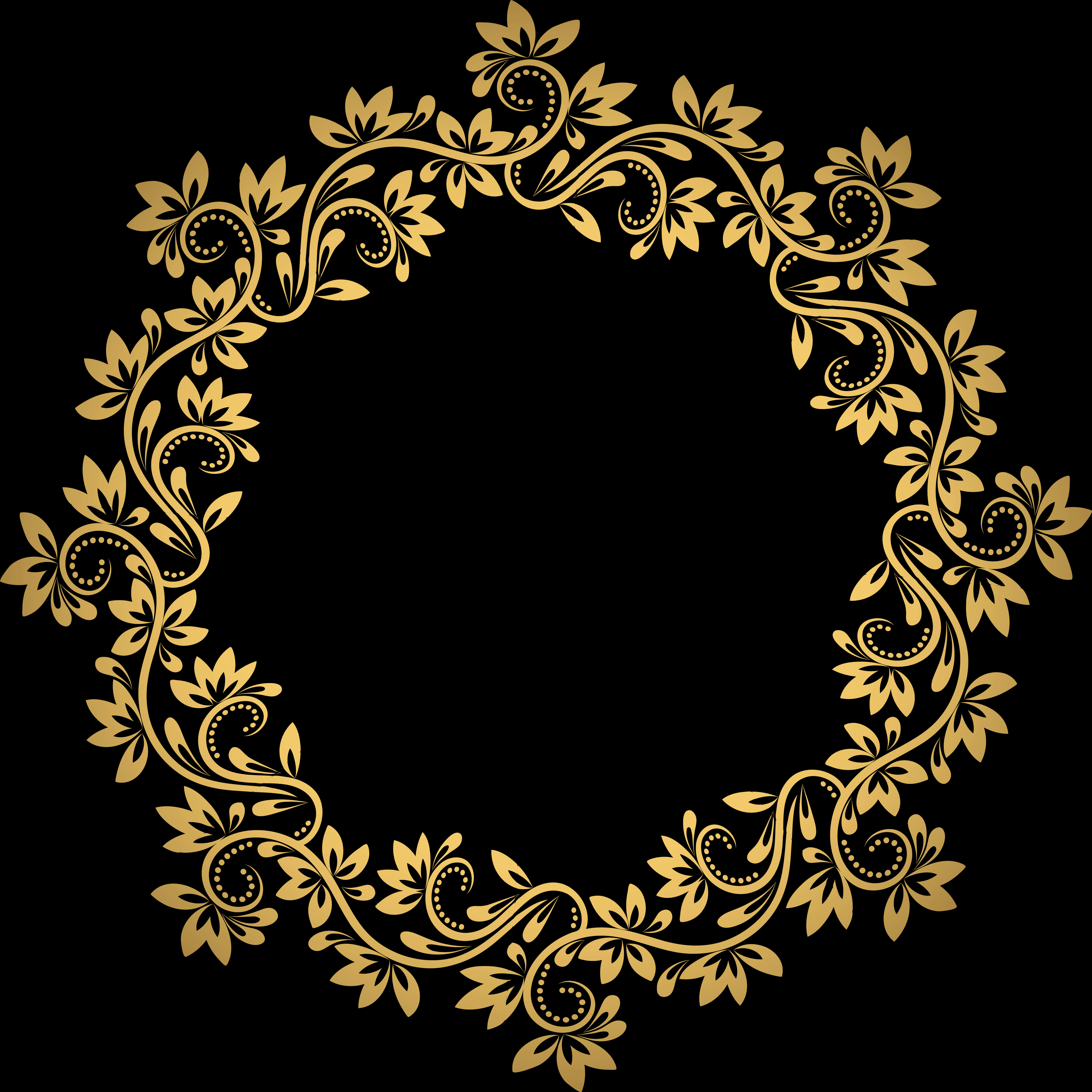 Elegant Golden Floral Frame PNG image with a transparent background, free high-resolution download