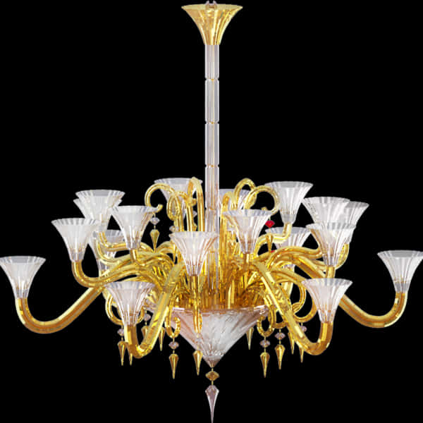 Elegant Golden Glass Chandelier PNG with transparent background