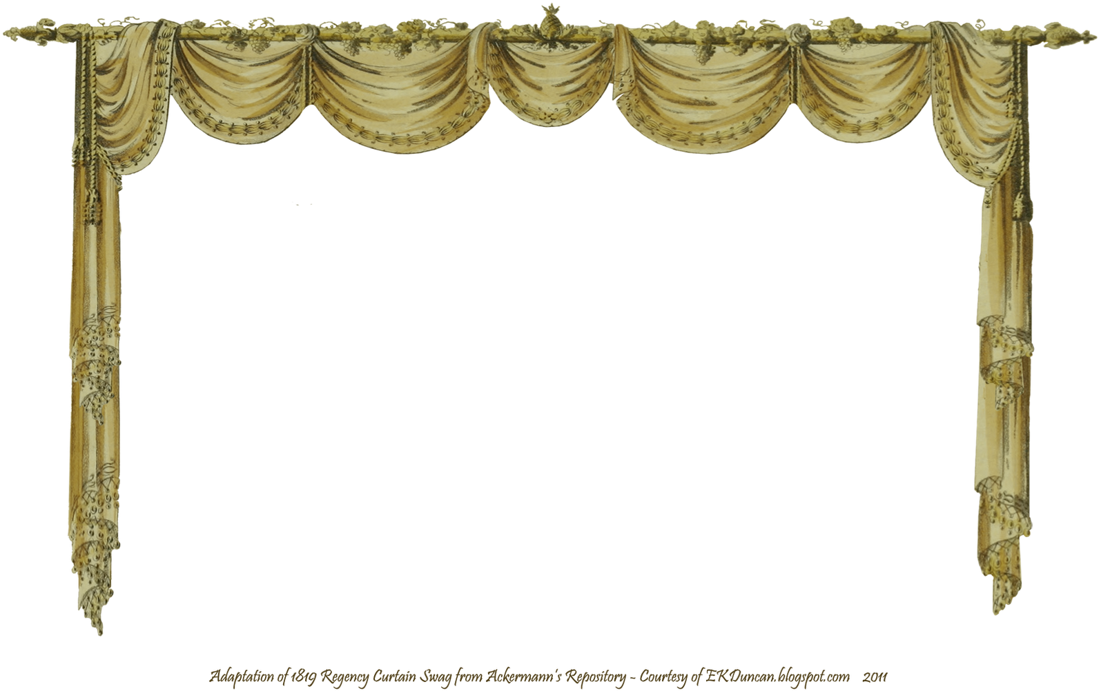 Elegant Golden Regency Curtains Design PNG with transparent background