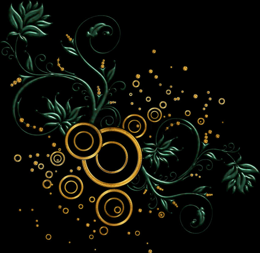 Elegant_ Golden_ Swirls_and_ Green_ Leaves