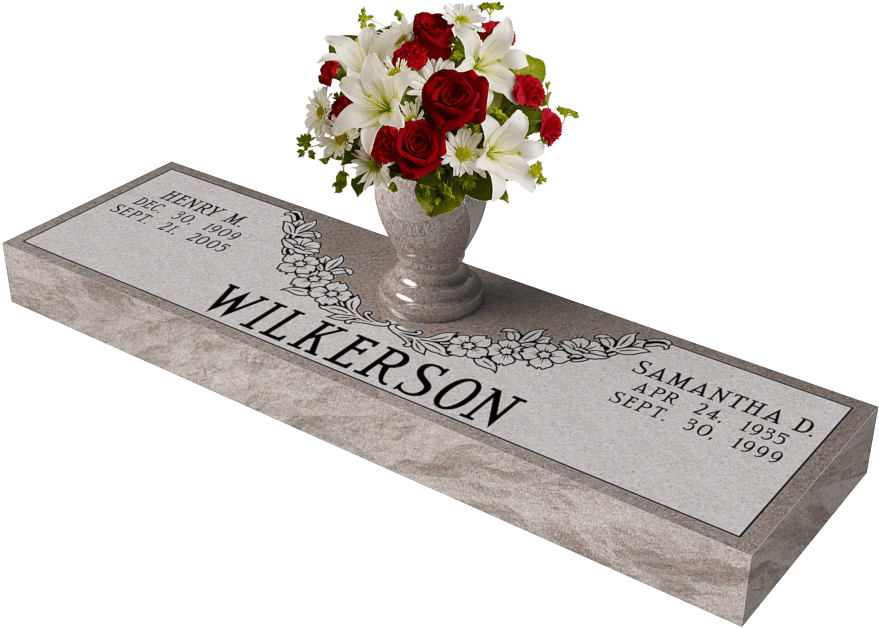 Elegant Grave Markerwith Floral Arrangement PNG with transparent background