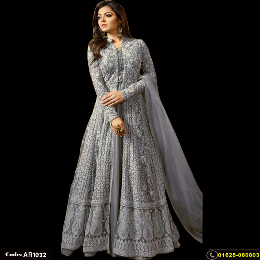 Elegant Gray Anarkali Suitwith Dupatta