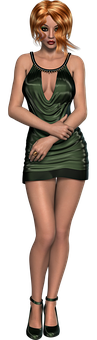 Elegant Green Dress3 D Model