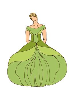 Elegant Green Gown Illustration PNG with transparent background