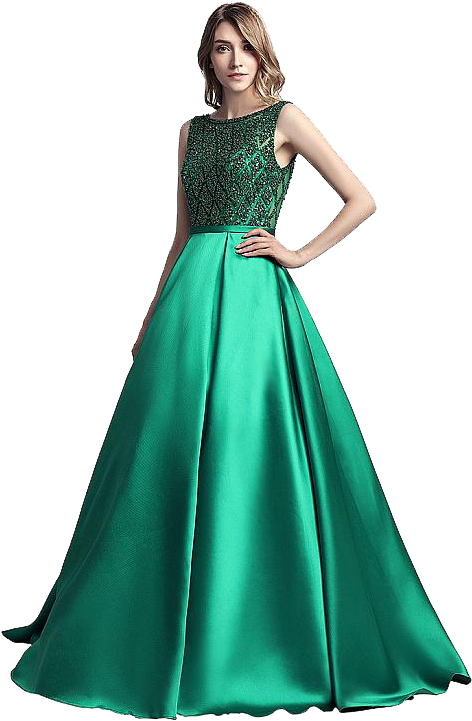 Elegant Green Gown Model Pose