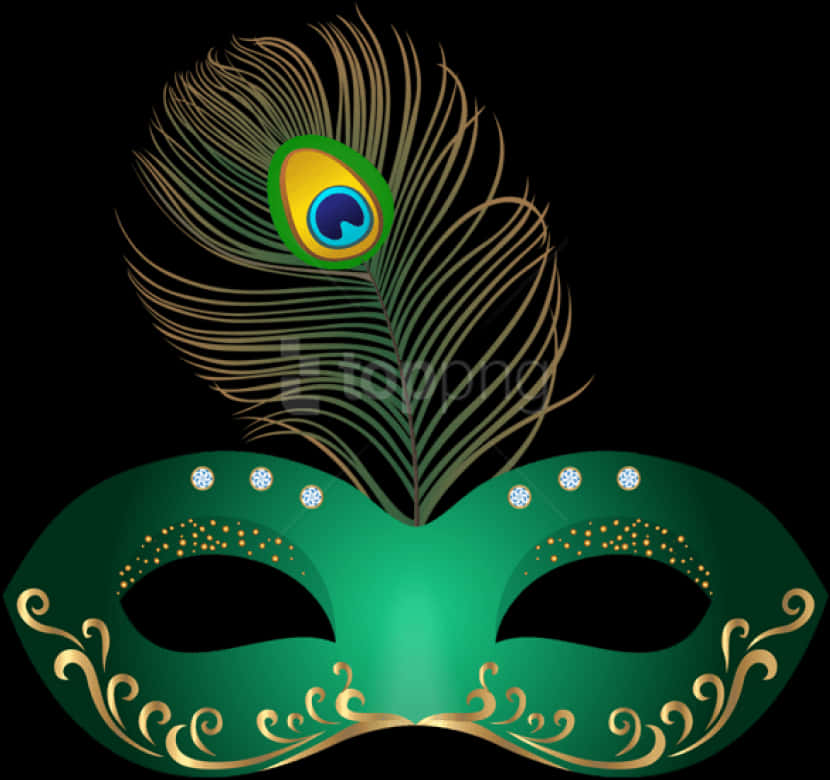 Elegant Green Venetian Maskwith Peacock Feather