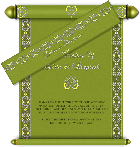 Elegant Green Wedding Invitation Scroll Design