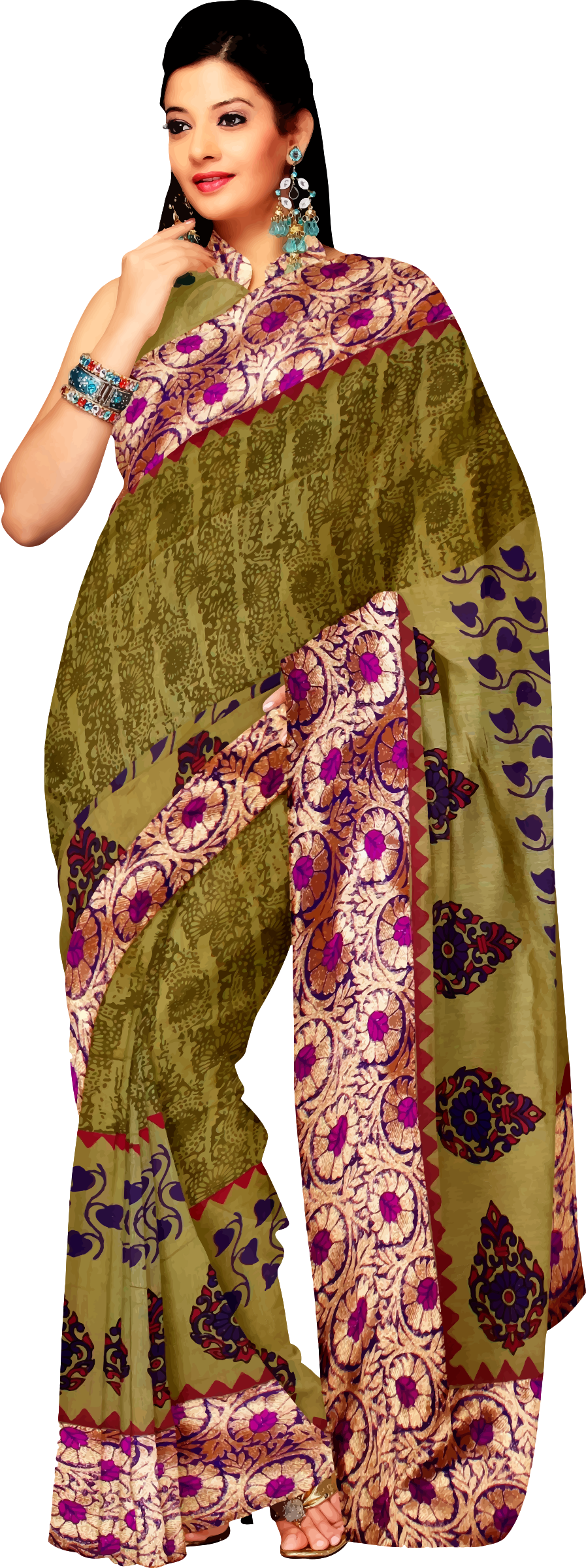 Elegant Greenand Purple Saree Model