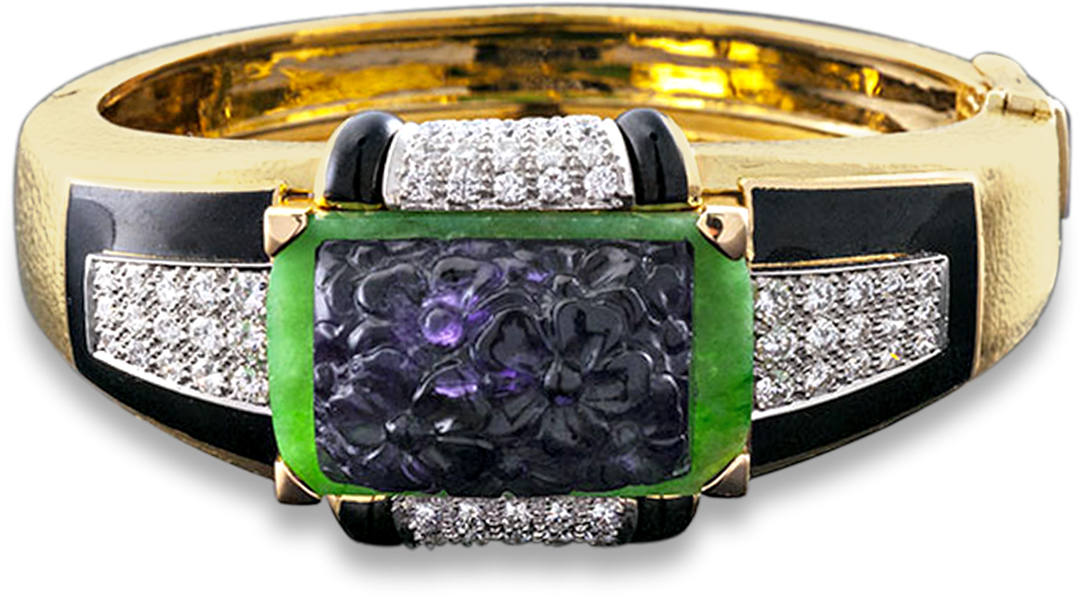 Elegant Jade Diamond Gold Bracelet PNG with transparent background