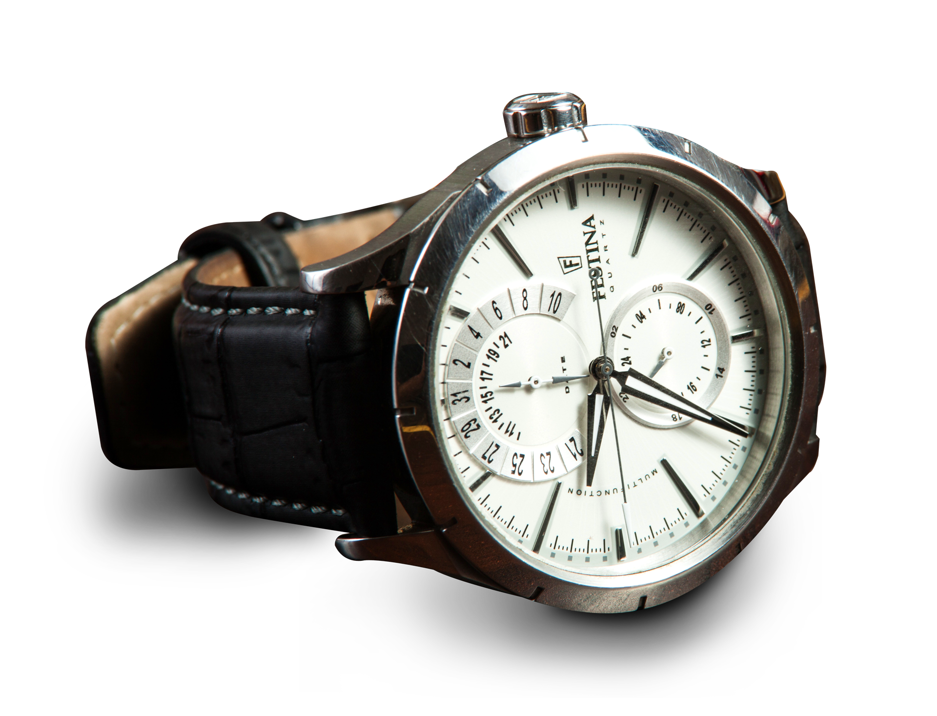 Elegant Leather Strap Watch PNG with transparent background