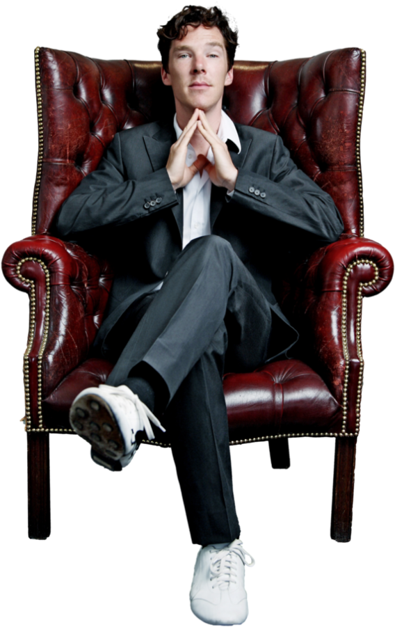 Elegant Man Seatedin Red Leather Chair