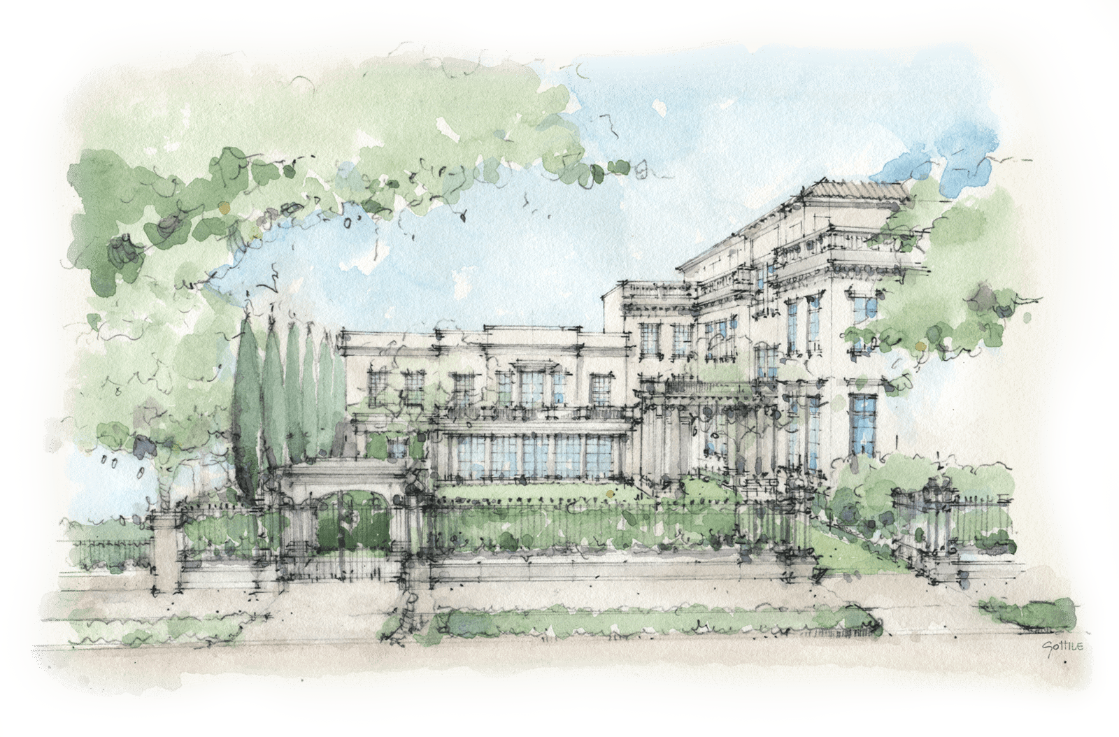 Elegant Mansion Sketch Artwork PNG with transparent background