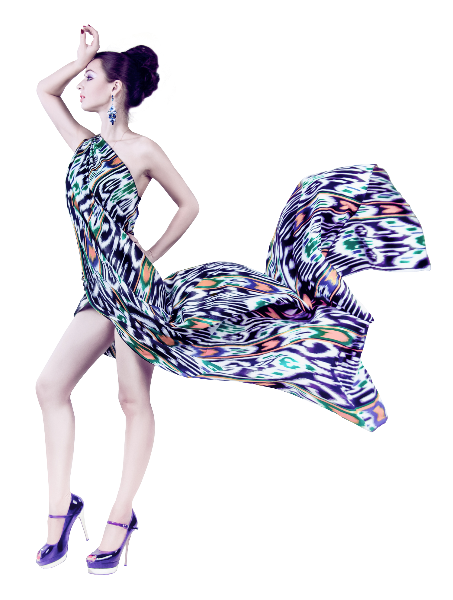 Elegant Modelin Flowing Dress PNG image with a transparent background, free high-resolution download