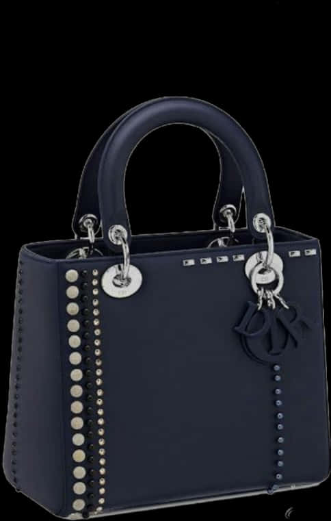 Elegant Navy Blue Tote Bagwith Silver Studs