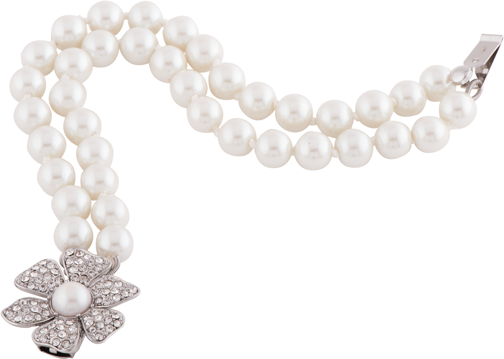 Double Strand Pearl Bracelet With Pavé Flower - Pearl, HD Png Download PNG with transparent background