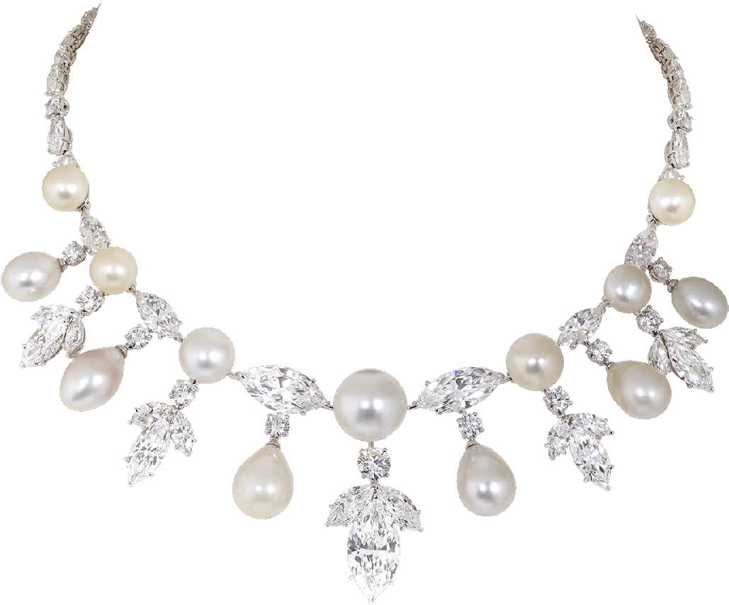 Natural Saltwater Pearl And Diamond Necklace - Pearl Diamond Necklaces Png, Transparent Png PNG with transparent background