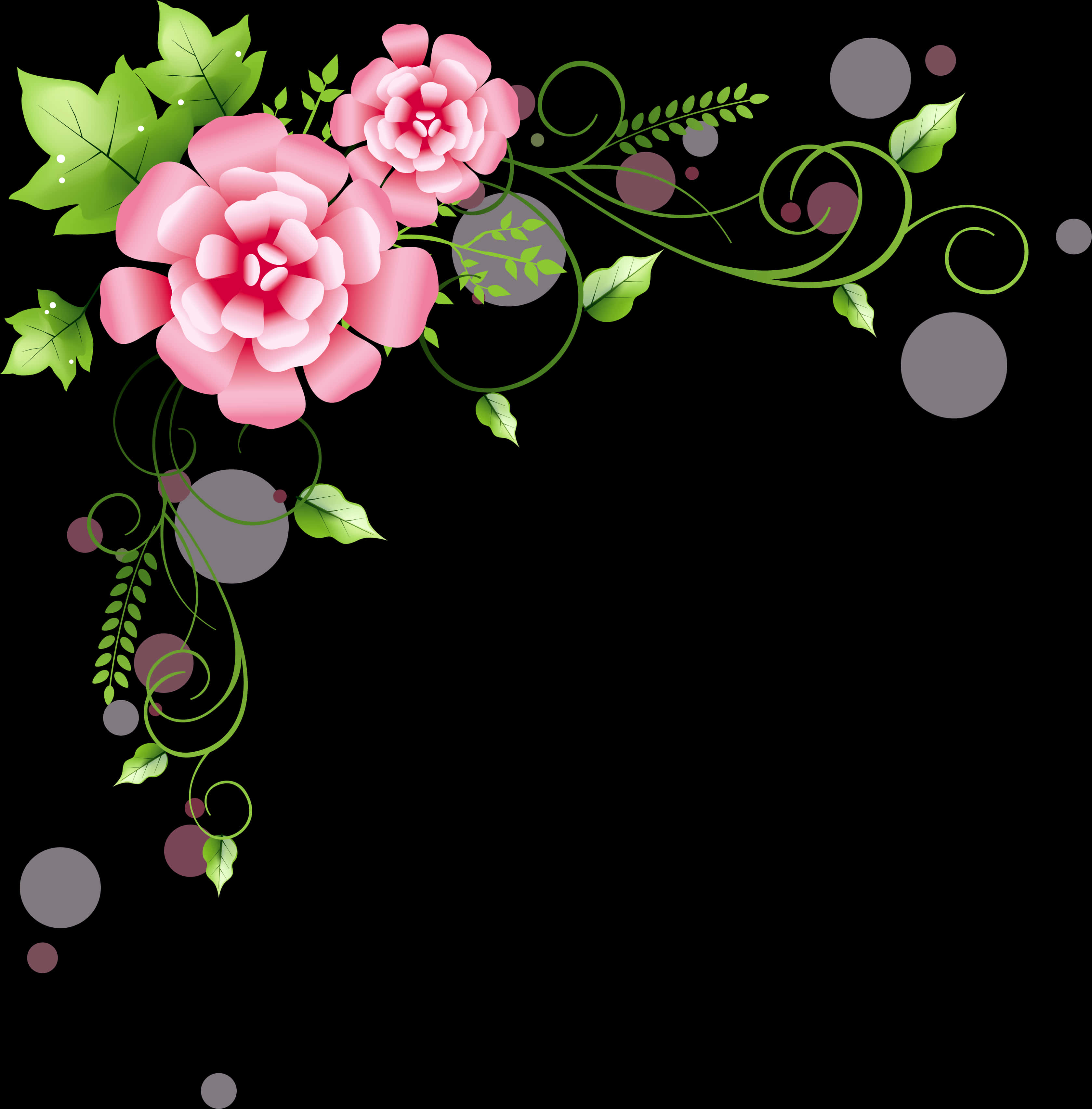 Elegant Pink Floral Designon Black