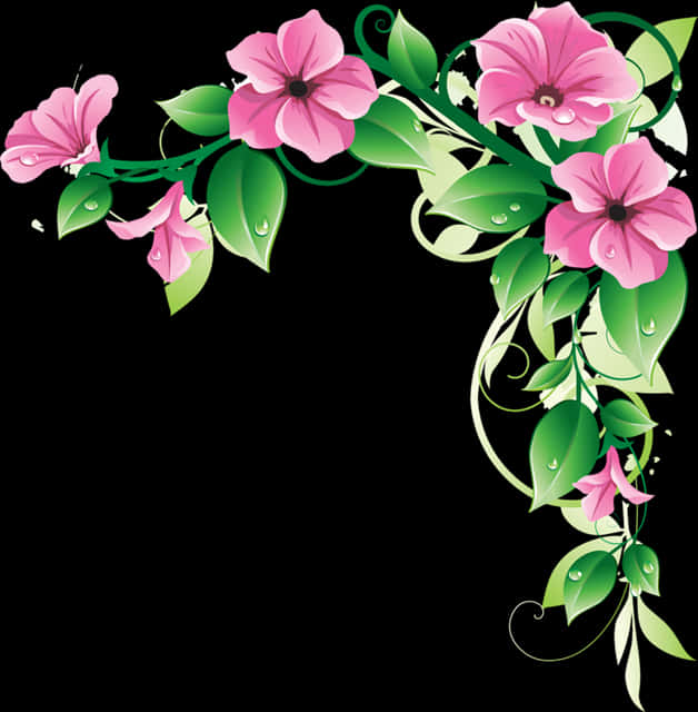 Elegant Pink Flower Corner Design PNG image with a transparent background, free high-resolution download